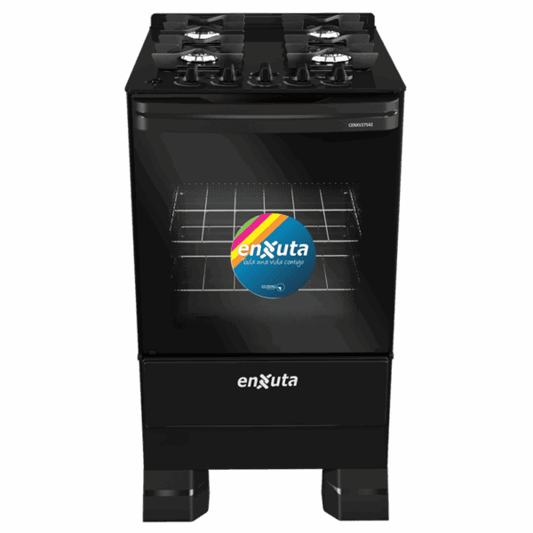 Cocina Supergas 4 Hornallas Negra, Mesada de Vidrio, Hierro Fundido y Termocupla