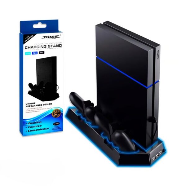 Base de ventilación PS4/PS4 Slim/PS4 Pro + dos estación de carga