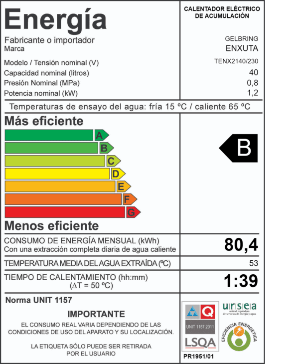 Termotanque de Acero 40 Litros línea Cilíndrica Enxuta - Imagen 2