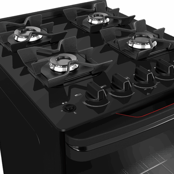 Cocina Supergas 4 Hornallas Negra, Mesada de Vidrio, Hierro Fundido y Termocupla - Imagen 3