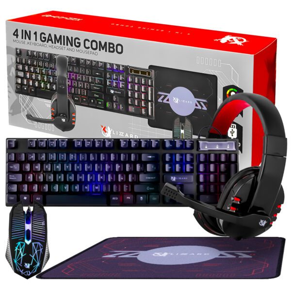 Combo 4 IN 1 teclado + mouse + mousepad + auriculares LIZZARD