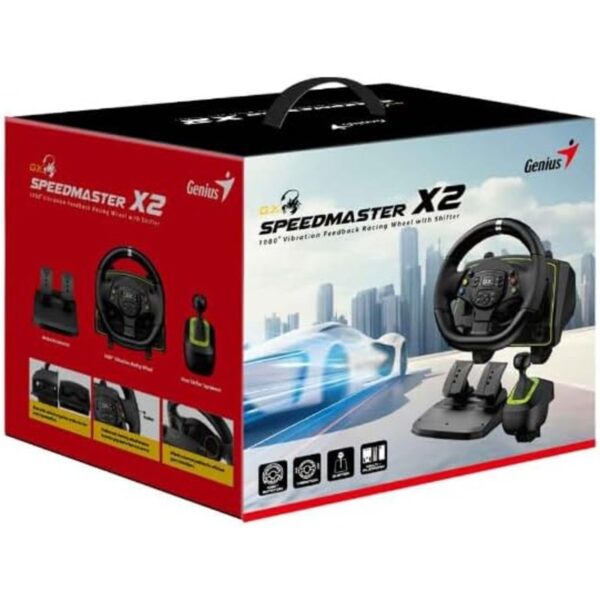 Volante Genius SpeedMaster X2 con vibración, pedales y palanca de cambios - Imagen 2