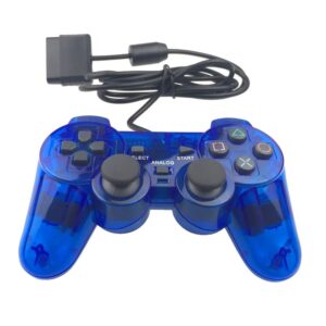 Joystick cableado compatible con PlayStation 2 azul transparente