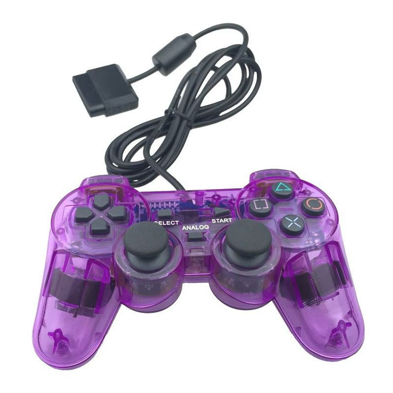 Joystick cableado compatible con PlayStation 2 violeta transparente