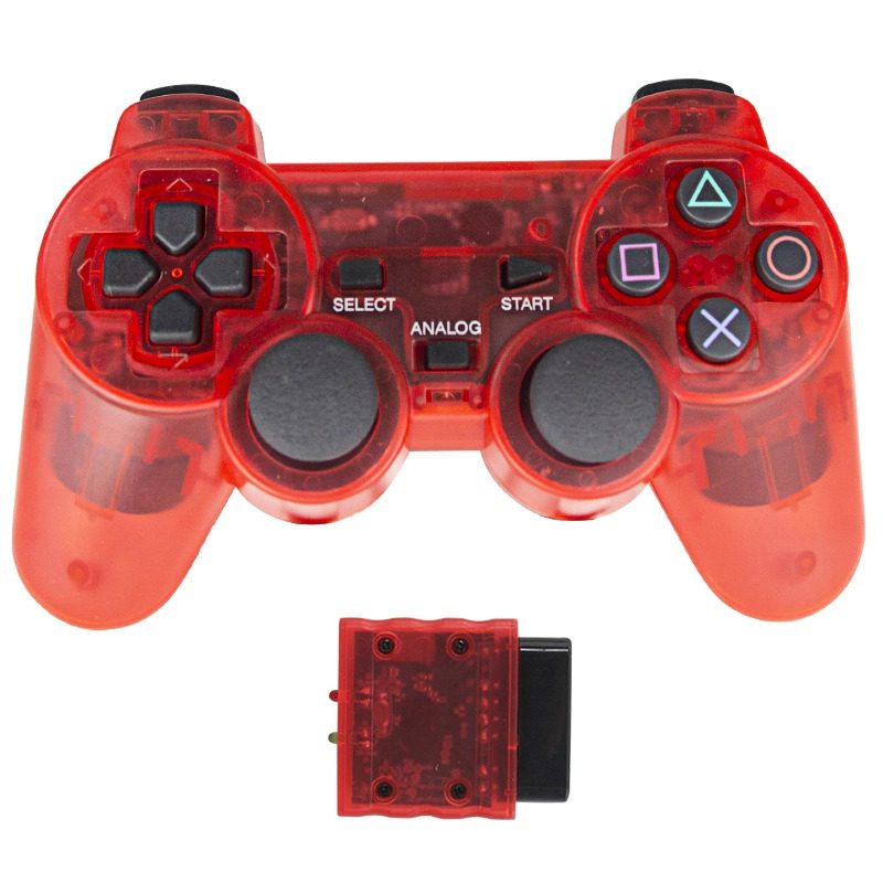 Joystick inalámbrico compatible con PS2 color rojo transparente - Imagen 2
