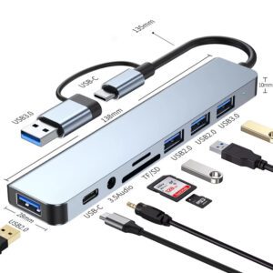 HUB 8 en 2 USB + Tipo C con adaptador de audio de 3,5mm para lector de MicroSD